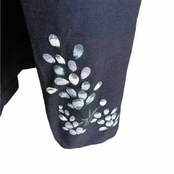 Jessica Howard Coat Dress Navy Blue with Handpainted Flowers Vintage 80s Size 10 - Picture 6 of 9
